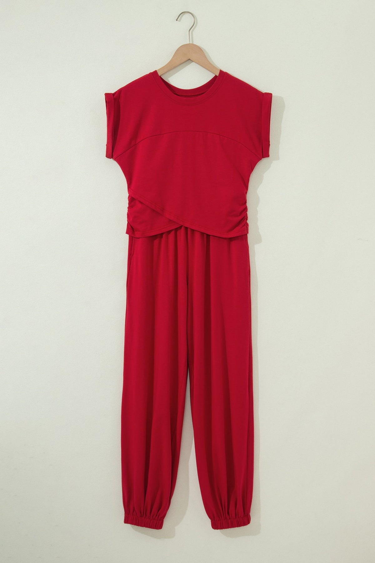 Solid Cropped Top & Jogger Pants Set