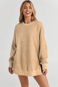Solid Ribbed Trim Drop Shoulder Oversize Sweatshirt