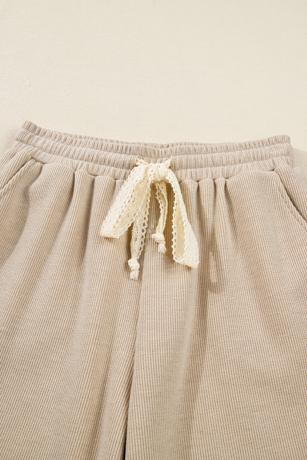 Solid Corduroy Contrast Drawstring Hoodie & Pants Set