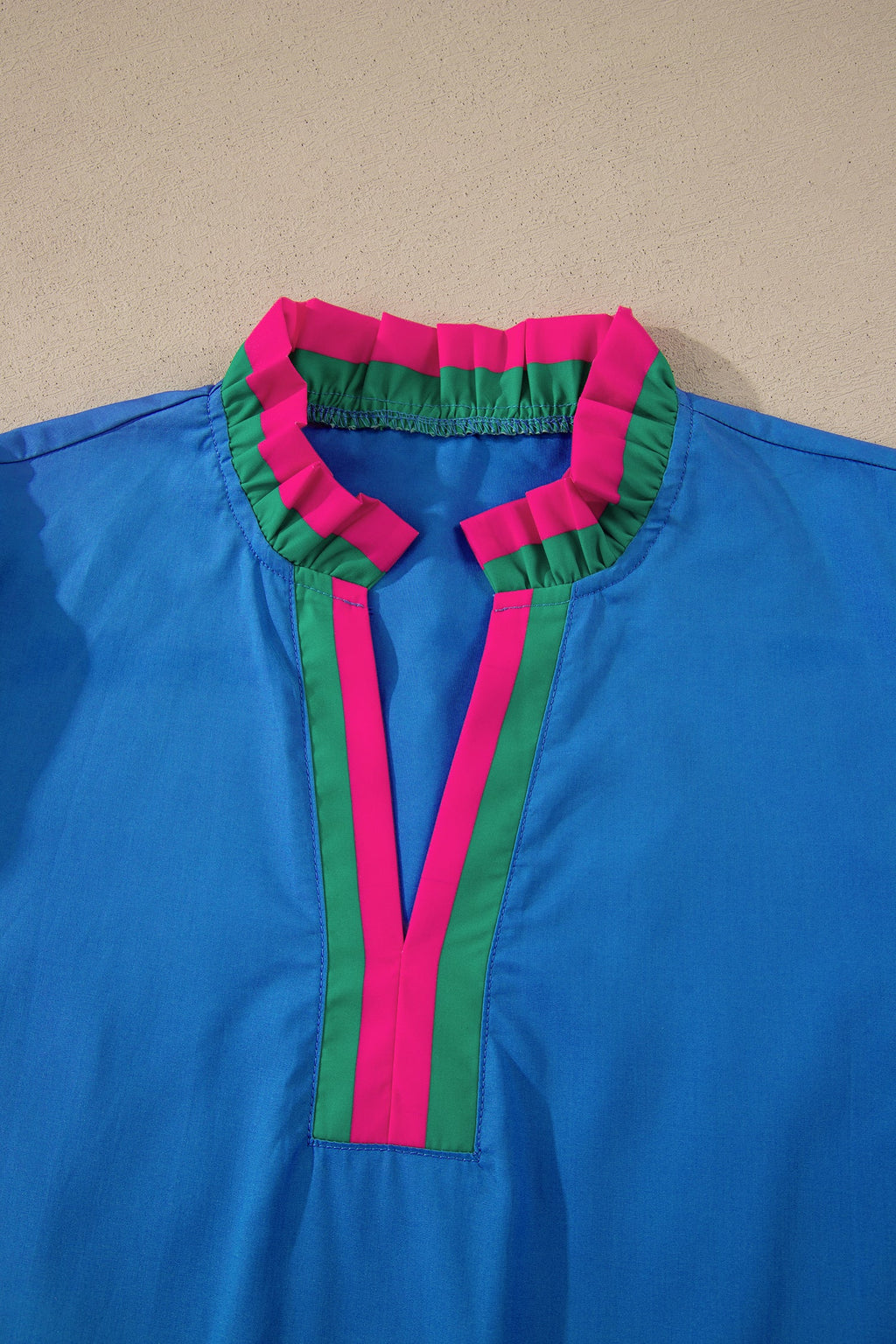 Stripe Frilled Collar Ruffle Short Sleeve Blouse