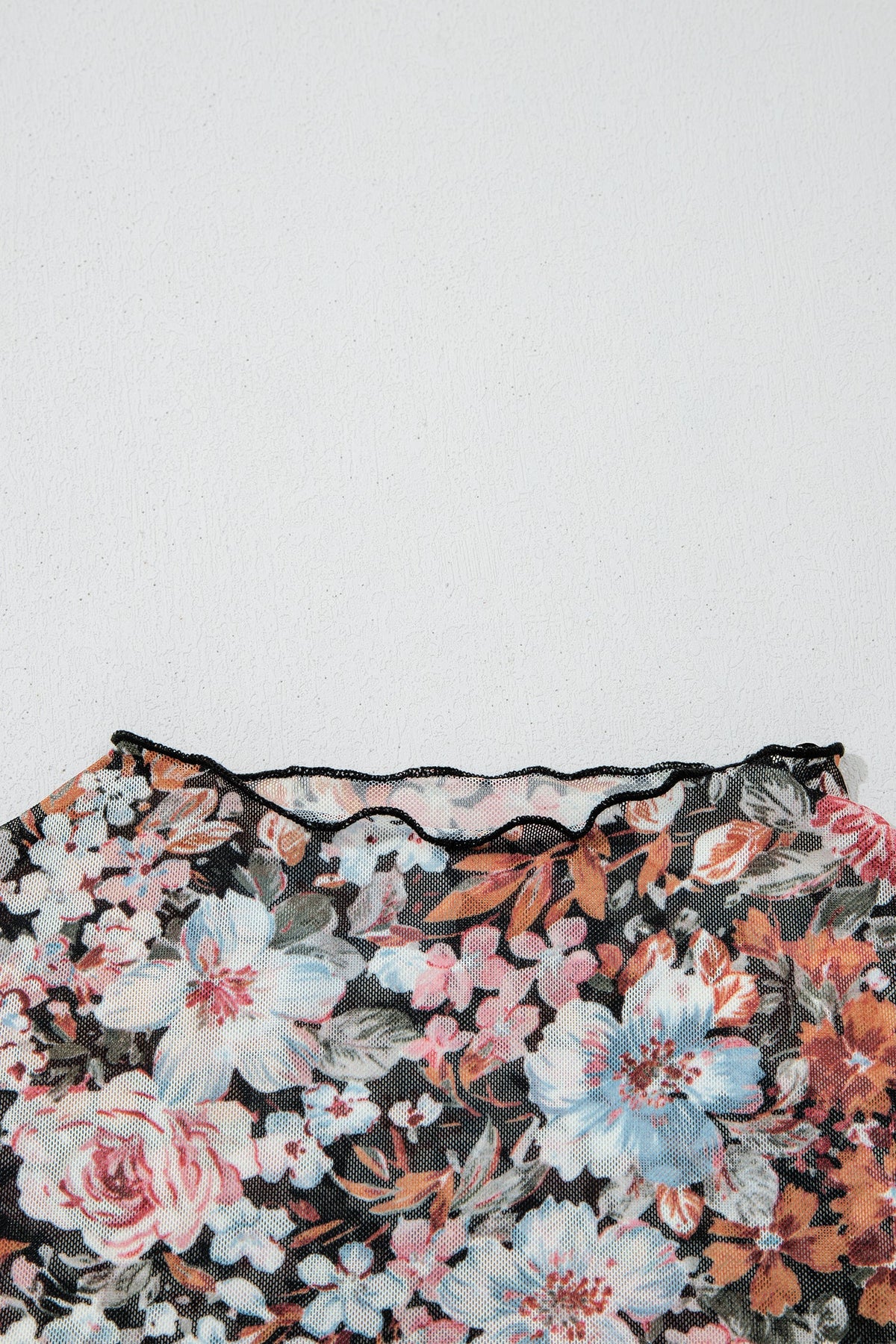 Floral Mesh Mock Neck Short Sleeve Top