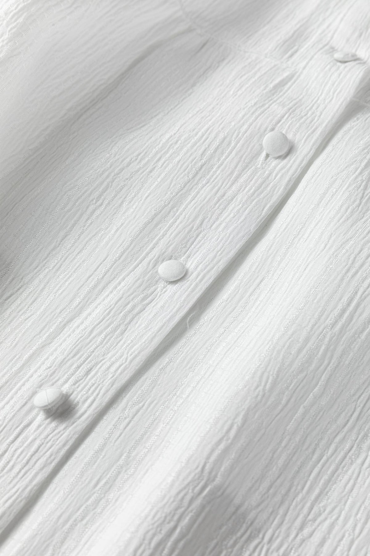 Solid Crinkled Lantern Sleeve Buttoned Shirt