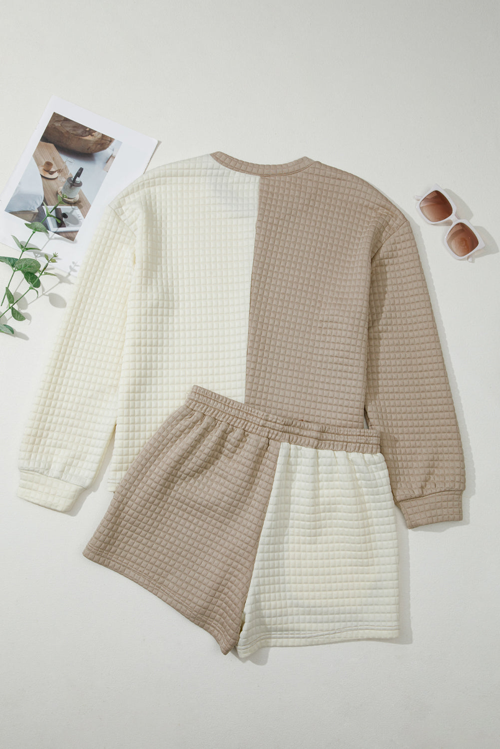 Colorblock Patchwork Textured Top and Short Set