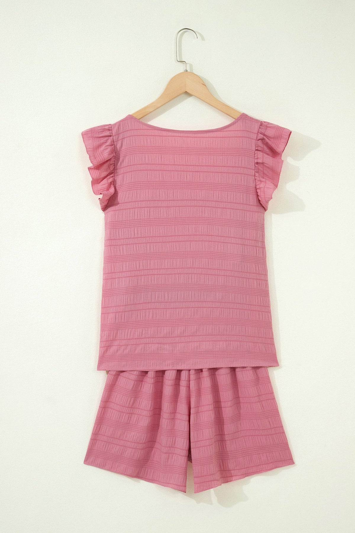 Solid Textured Square Neck Top & Shorts Set