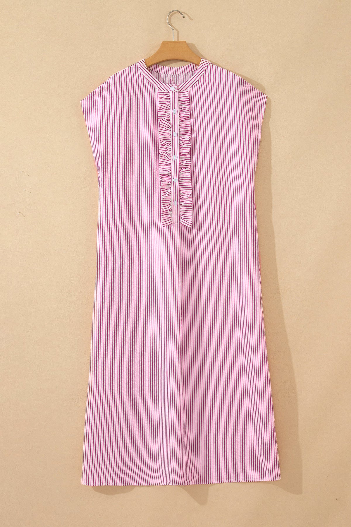 Stripe Frilled Half Buttoned Maxi Dress
