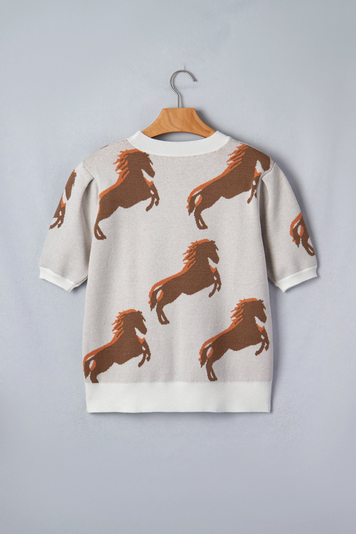 Western Horse Short Puff Sleeve Sweater