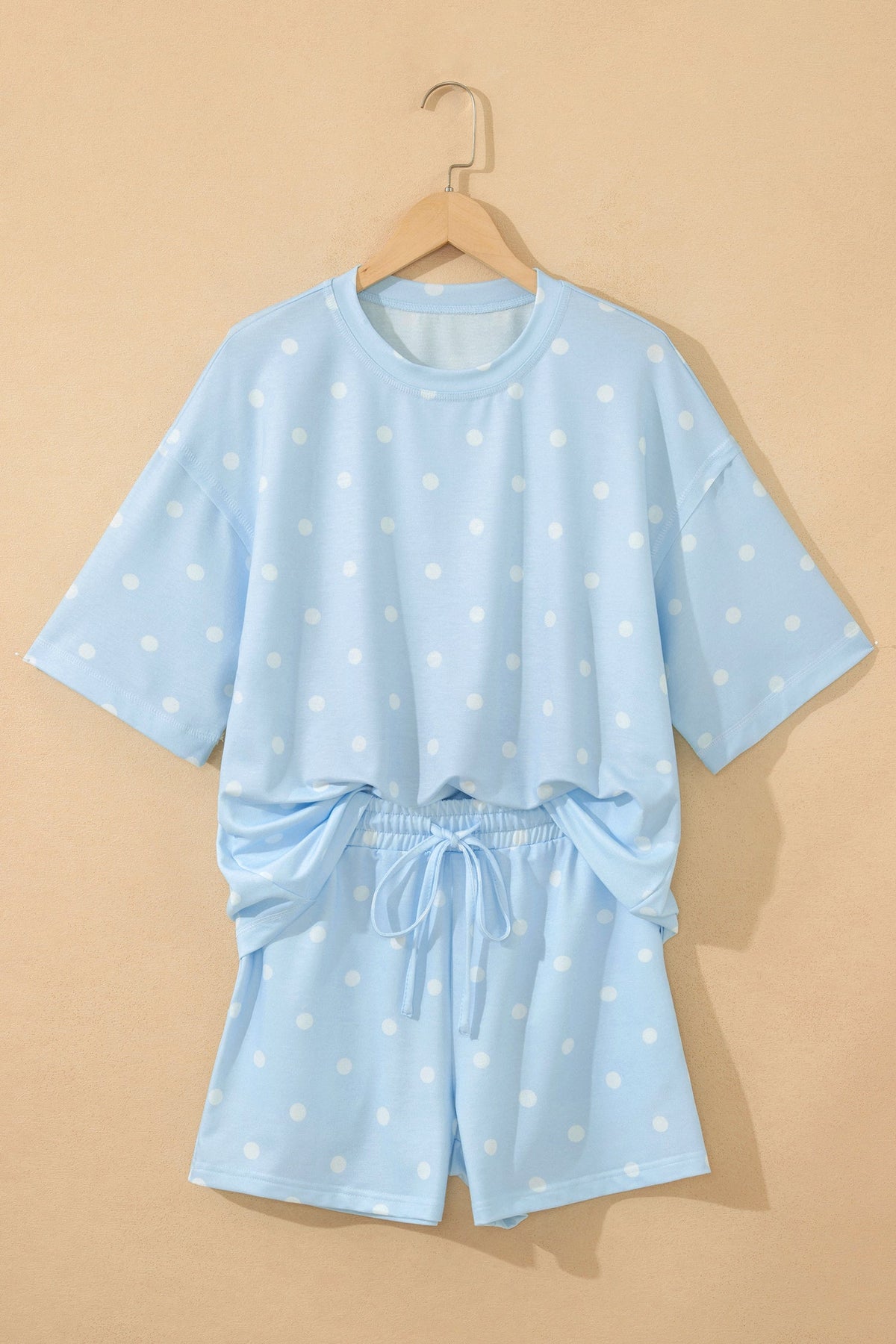 Polka Dot Loose Tee & Drawstring Shorts Set