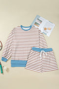 Plus Size Stripe Contrast Trim Pullover and Shorts Set