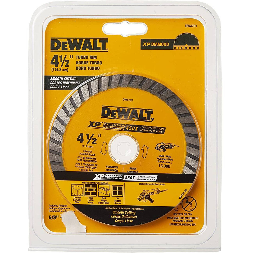 DEWALT DW4701 Diamond Blade, Dry or Wet Cutting, Continuous Rim, 7/8-Inch Arbor, 4-1/2-Inch