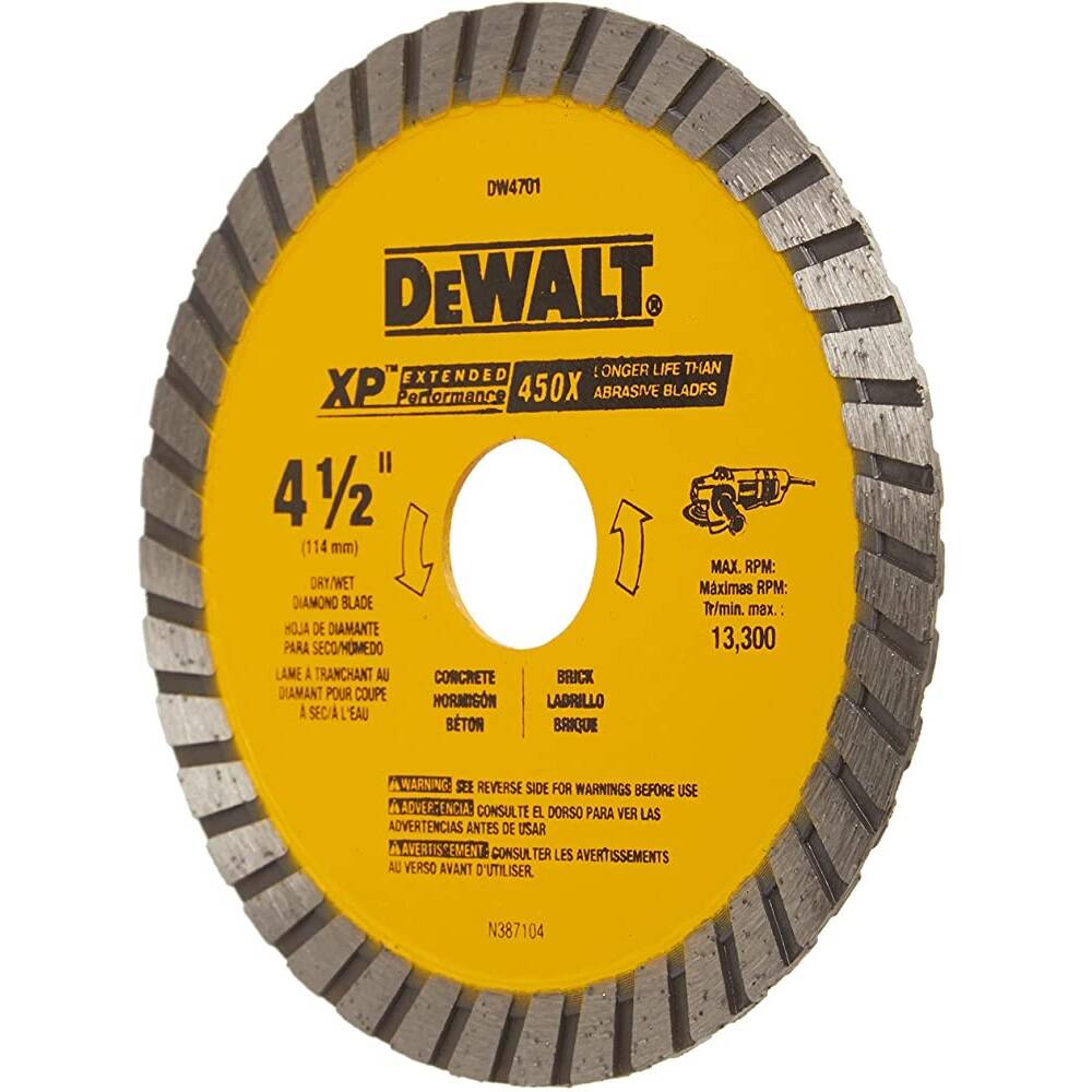 DEWALT DW4701 Diamond Blade, Dry or Wet Cutting, Continuous Rim, 7/8-Inch Arbor, 4-1/2-Inch