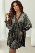 Velvet Long Sleeve V-Neck Side Pocket Dress