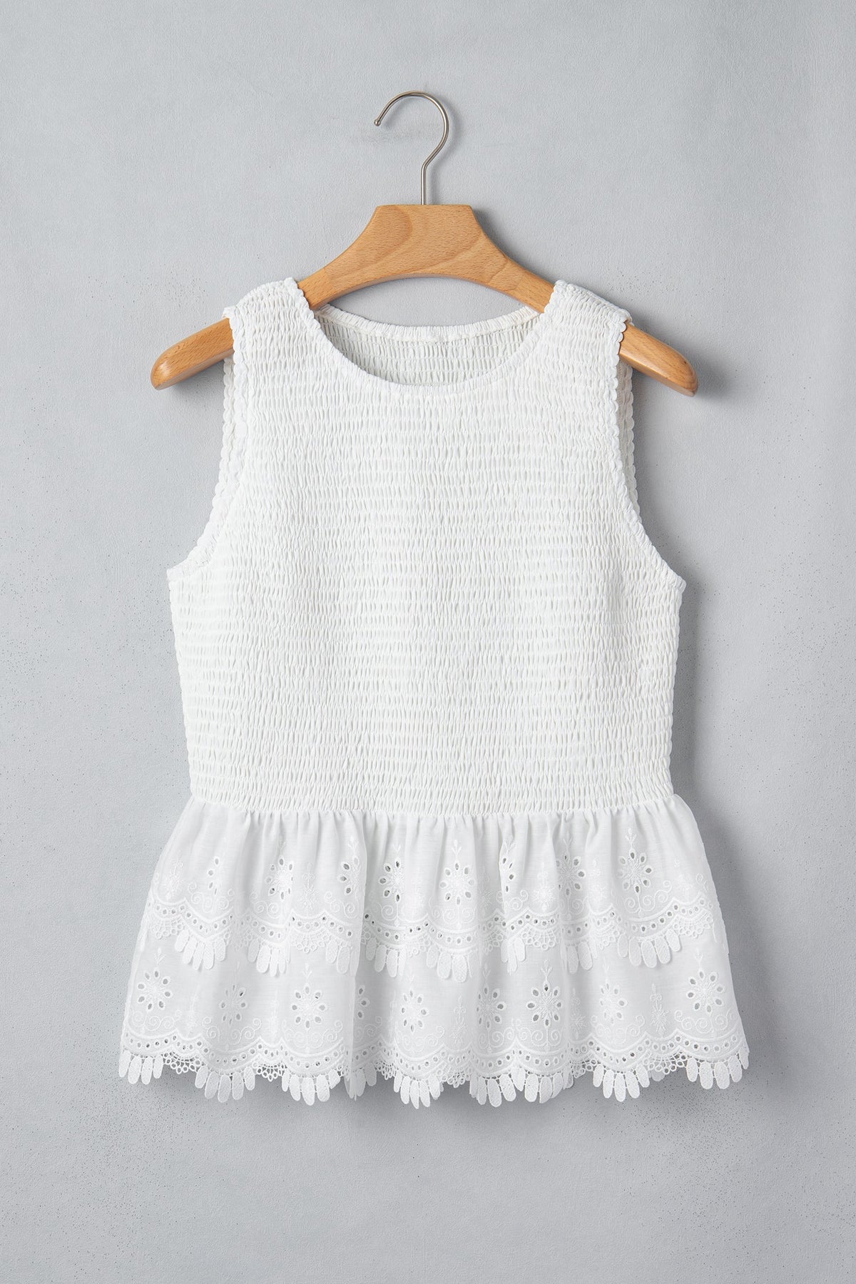 Smocked Lace Sleeveless Peplum Top