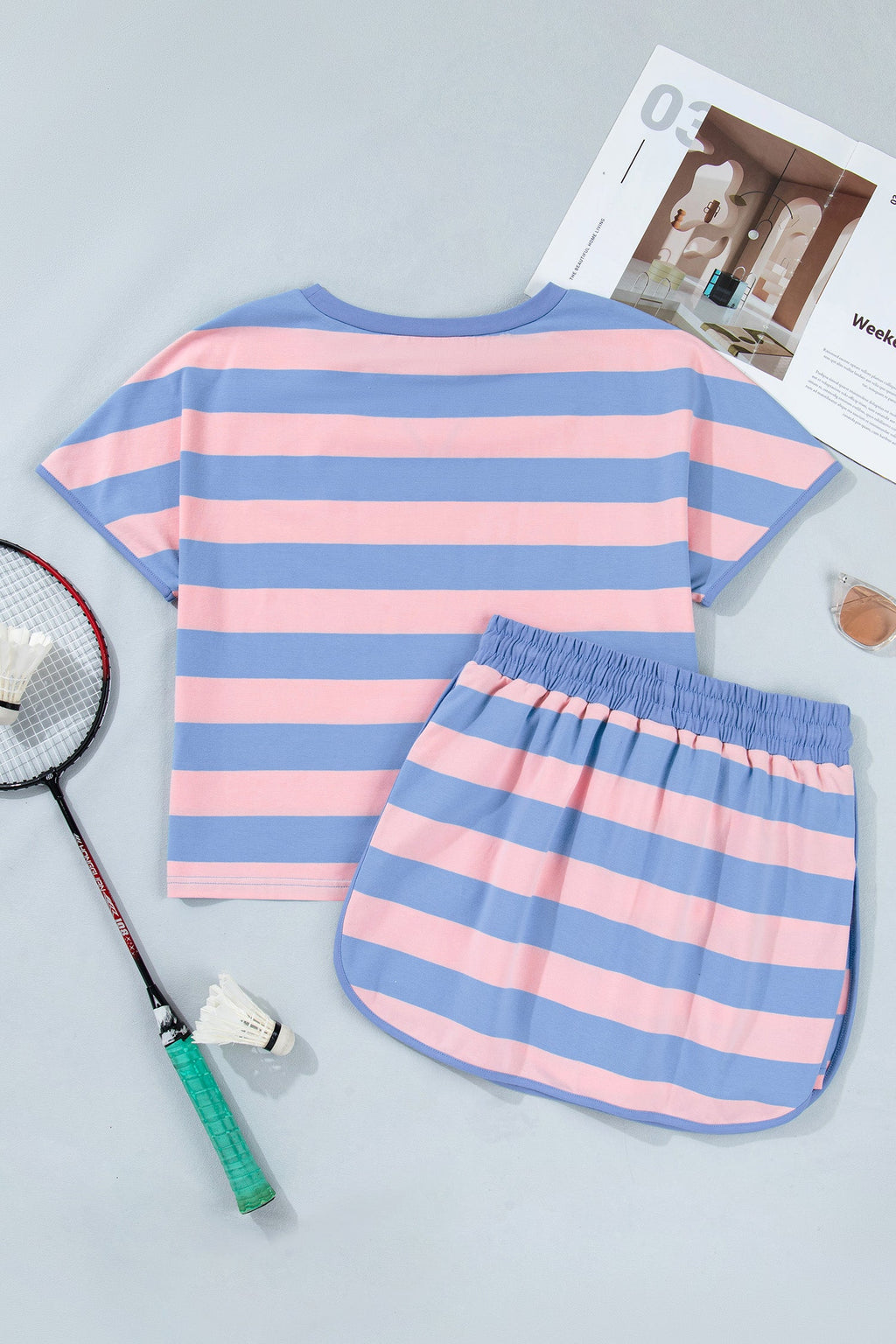 Stripe Dolman Tee & Drawstring Skort Set