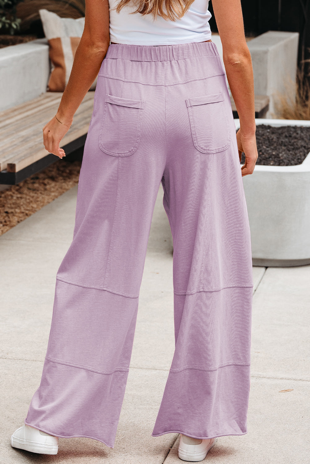 Mineral Wash Reverse Seam Drawstring Elastic Waist Pants