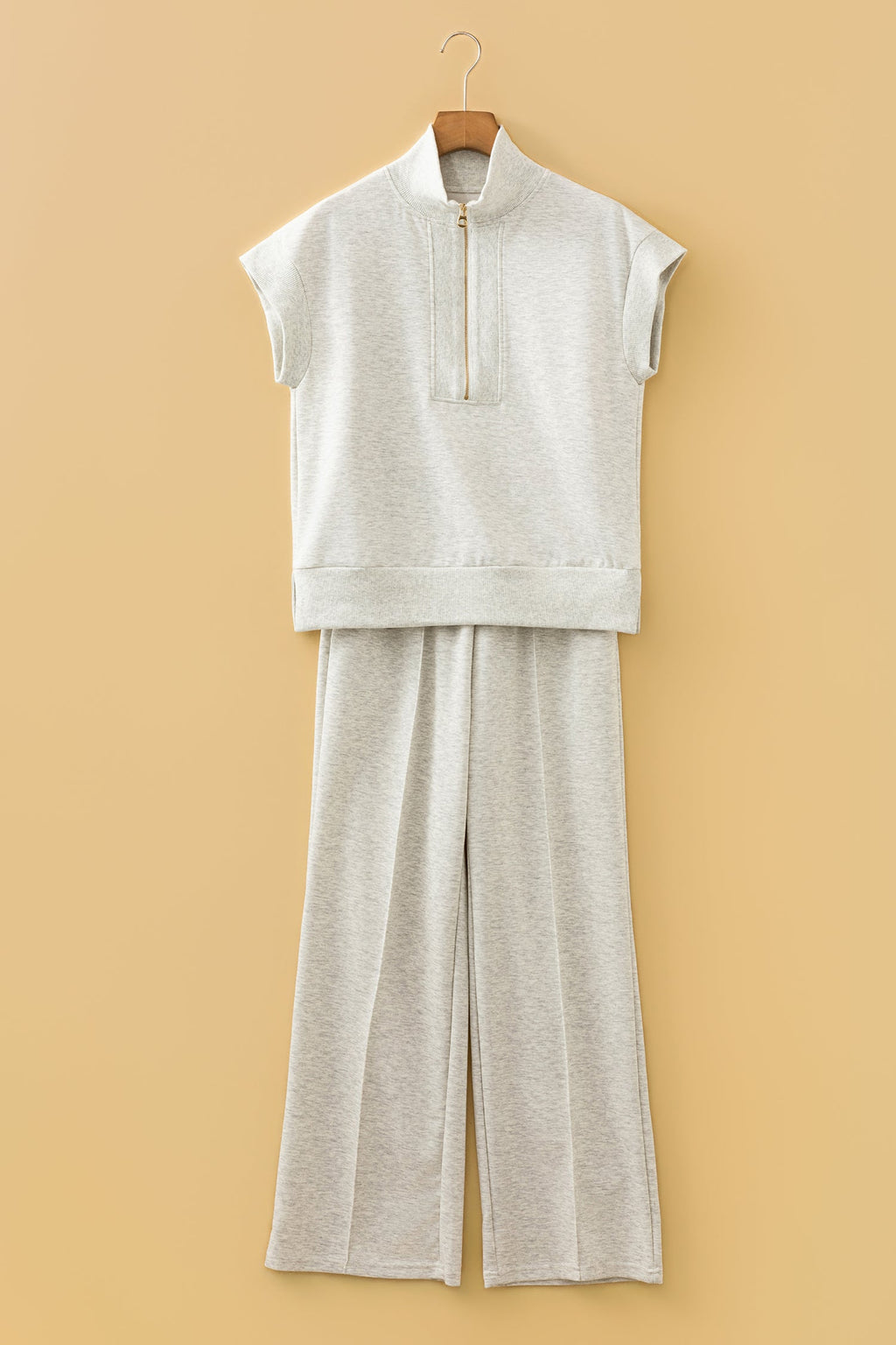 Solid Half Zip Polo Tee and Pants Set