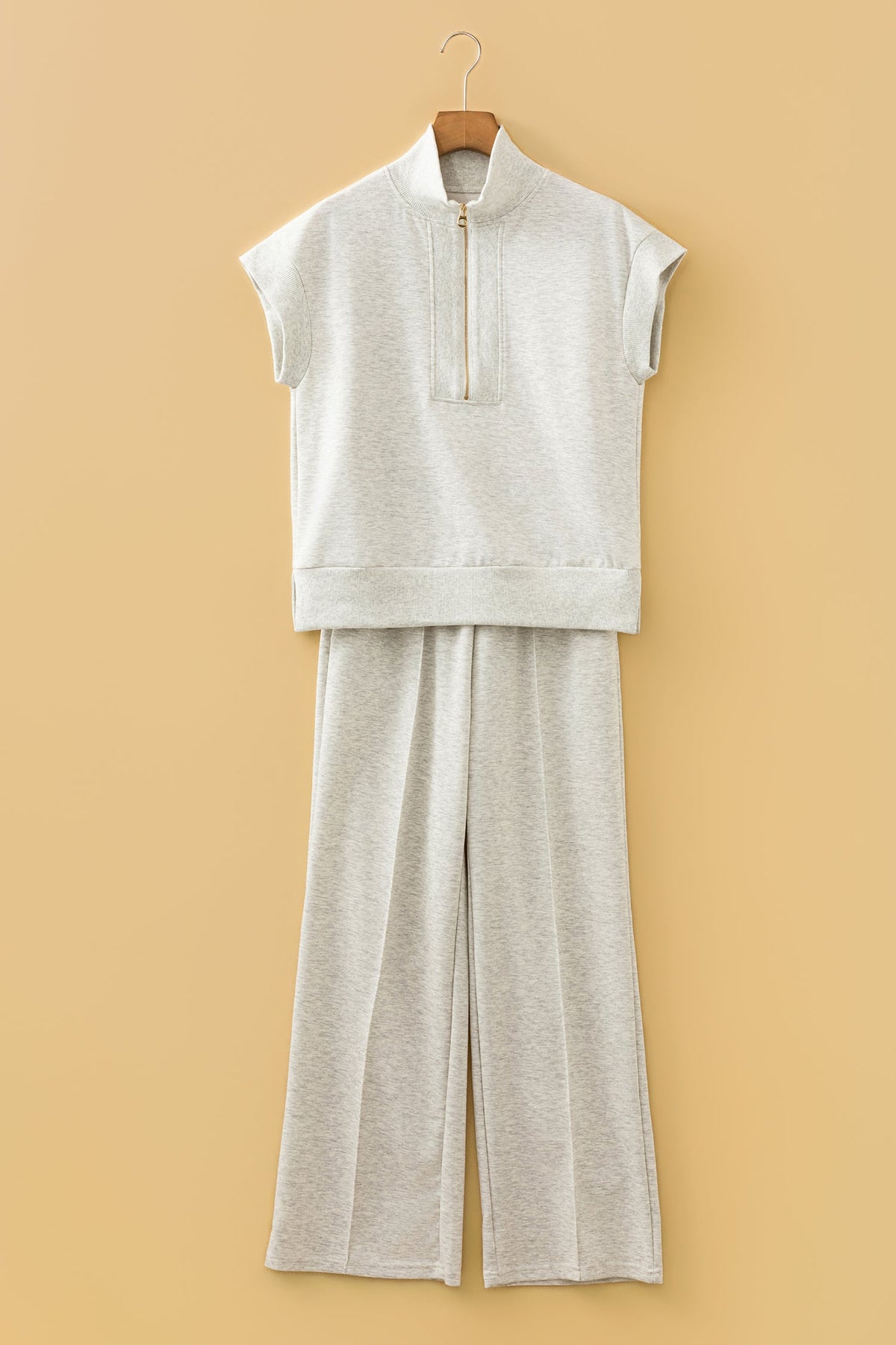 Solid Half Zip Polo Tee and Pants Set