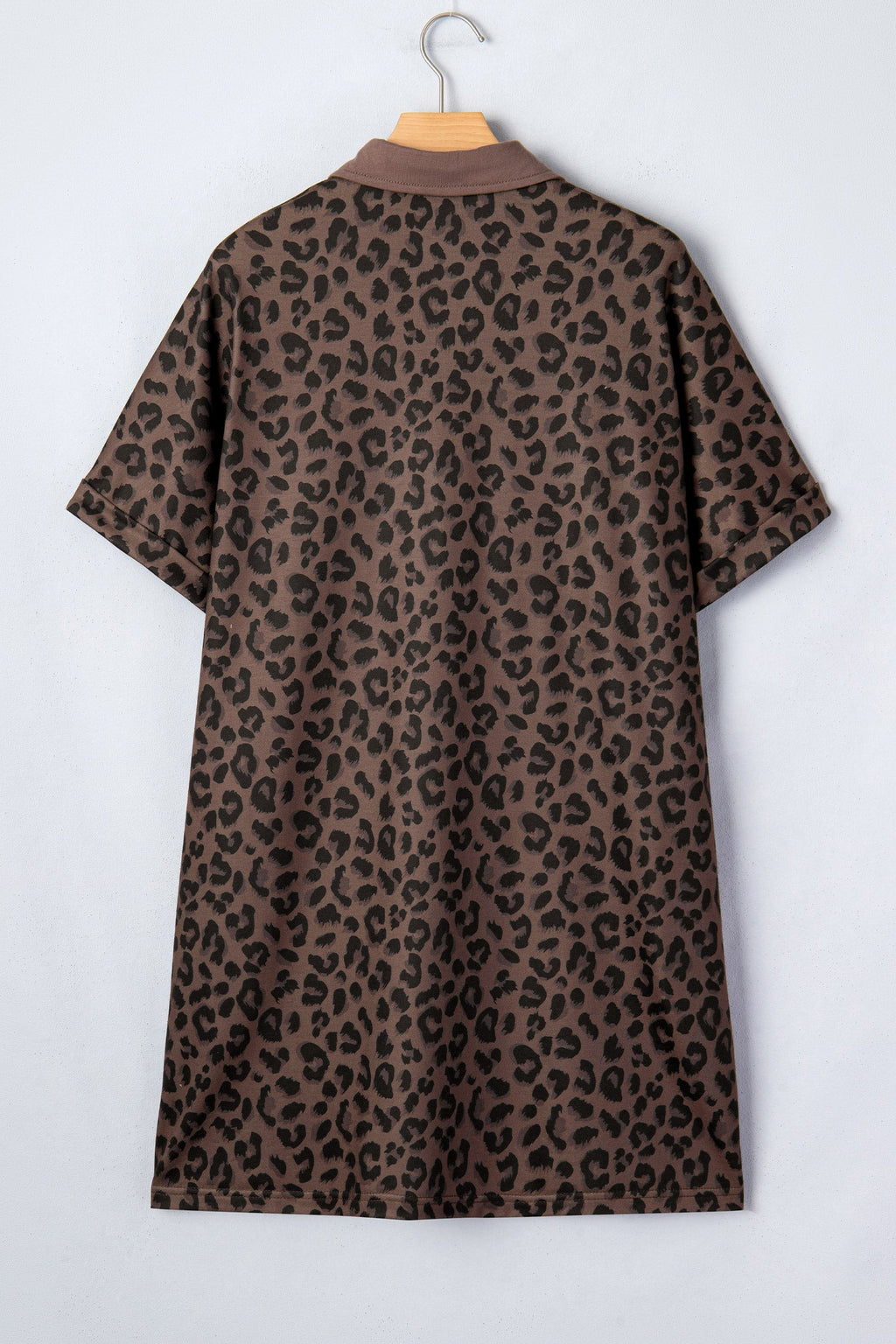 Leopard Contrast Collar V-Neck Mini Dress