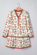 Floral Contrast Trim Frilled Neck Dress