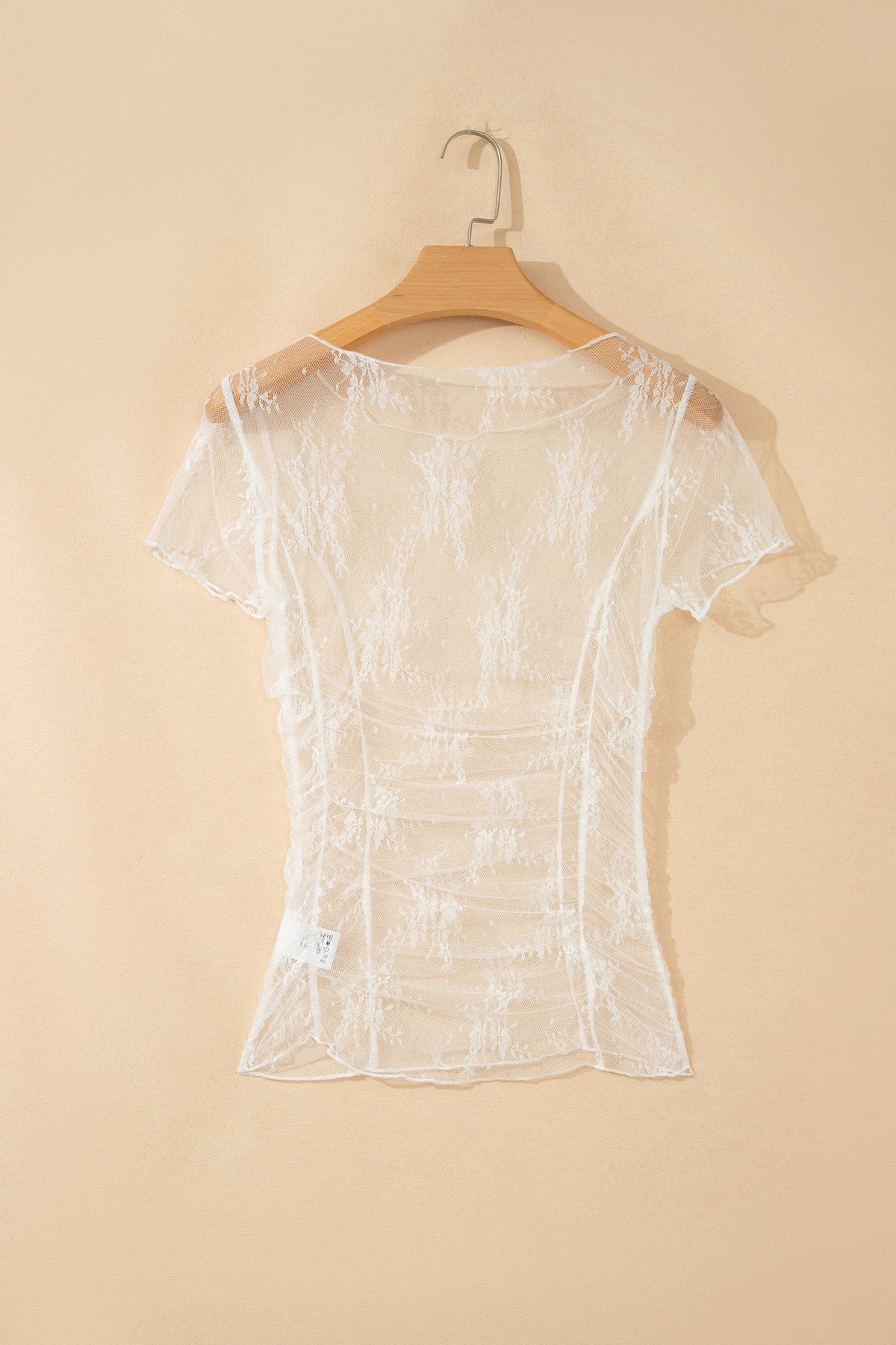 Floral Sheer Lace Mesh Exposed Seam Ruched Top