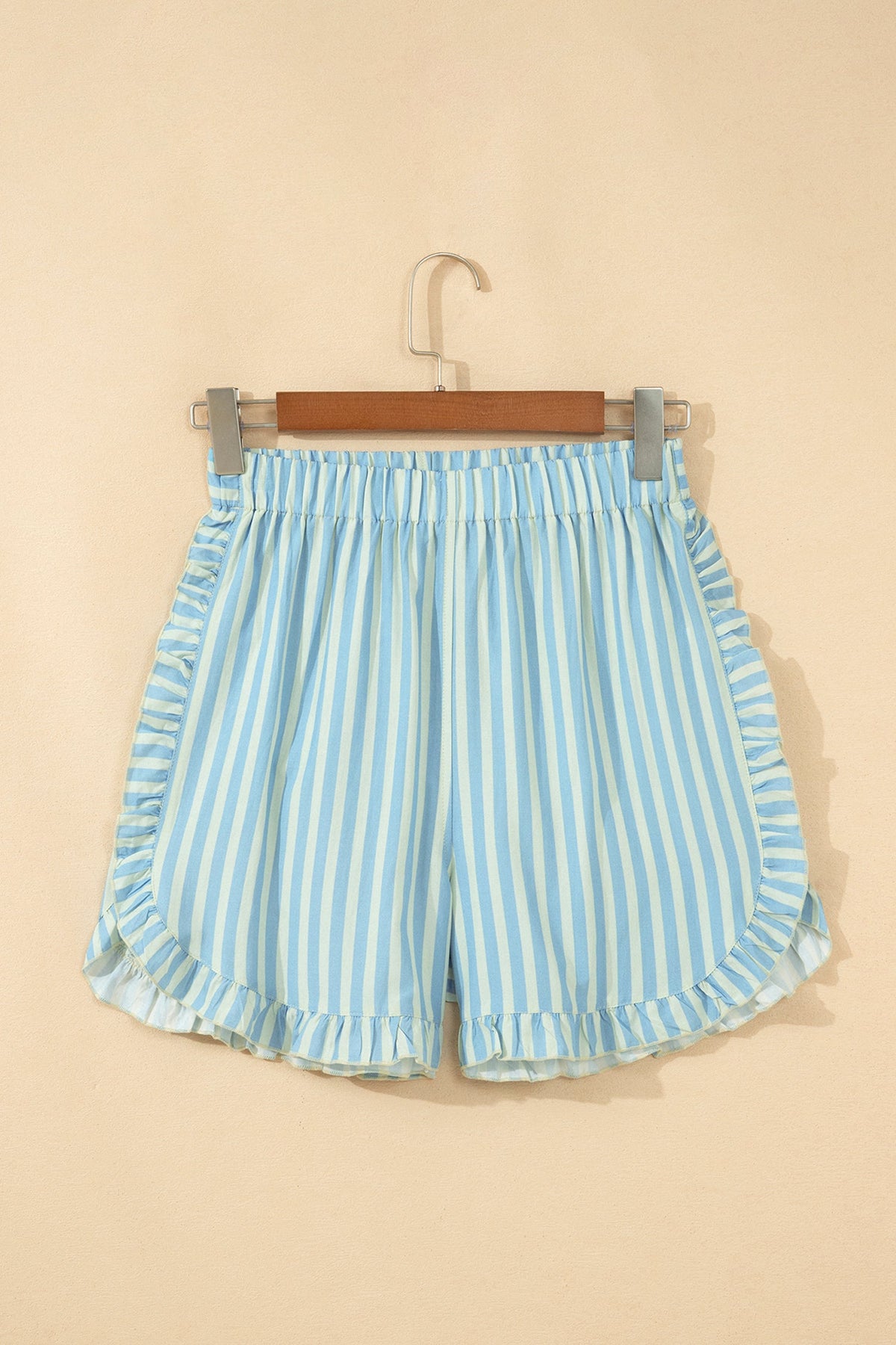 Stripe Ruffle Trim Elastic Waist Shorts