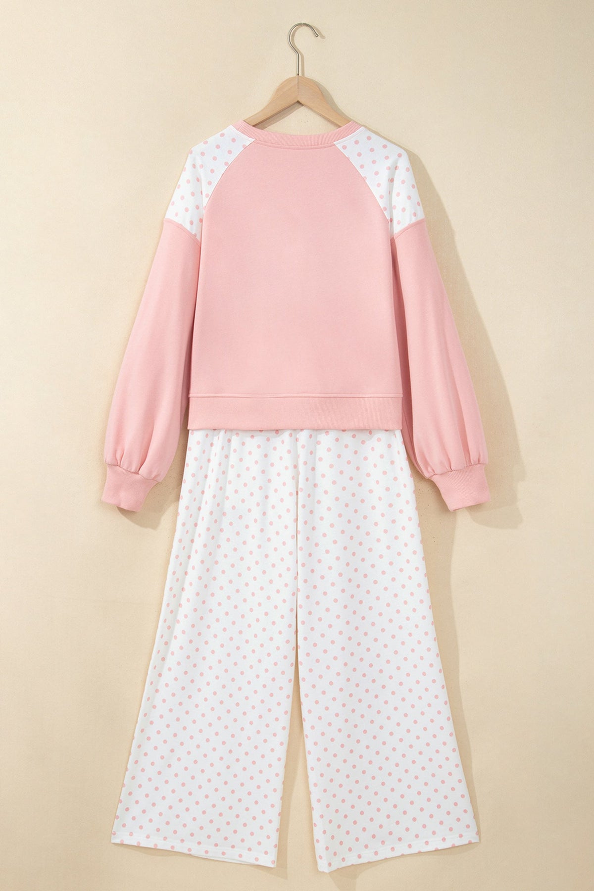 Polka Dot Patchwork Crop Sweatshirt & Pants Set