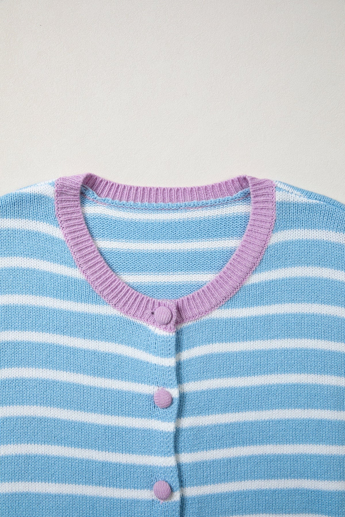 Stripe Long Sleeve Round Neck Open Front Cardigan