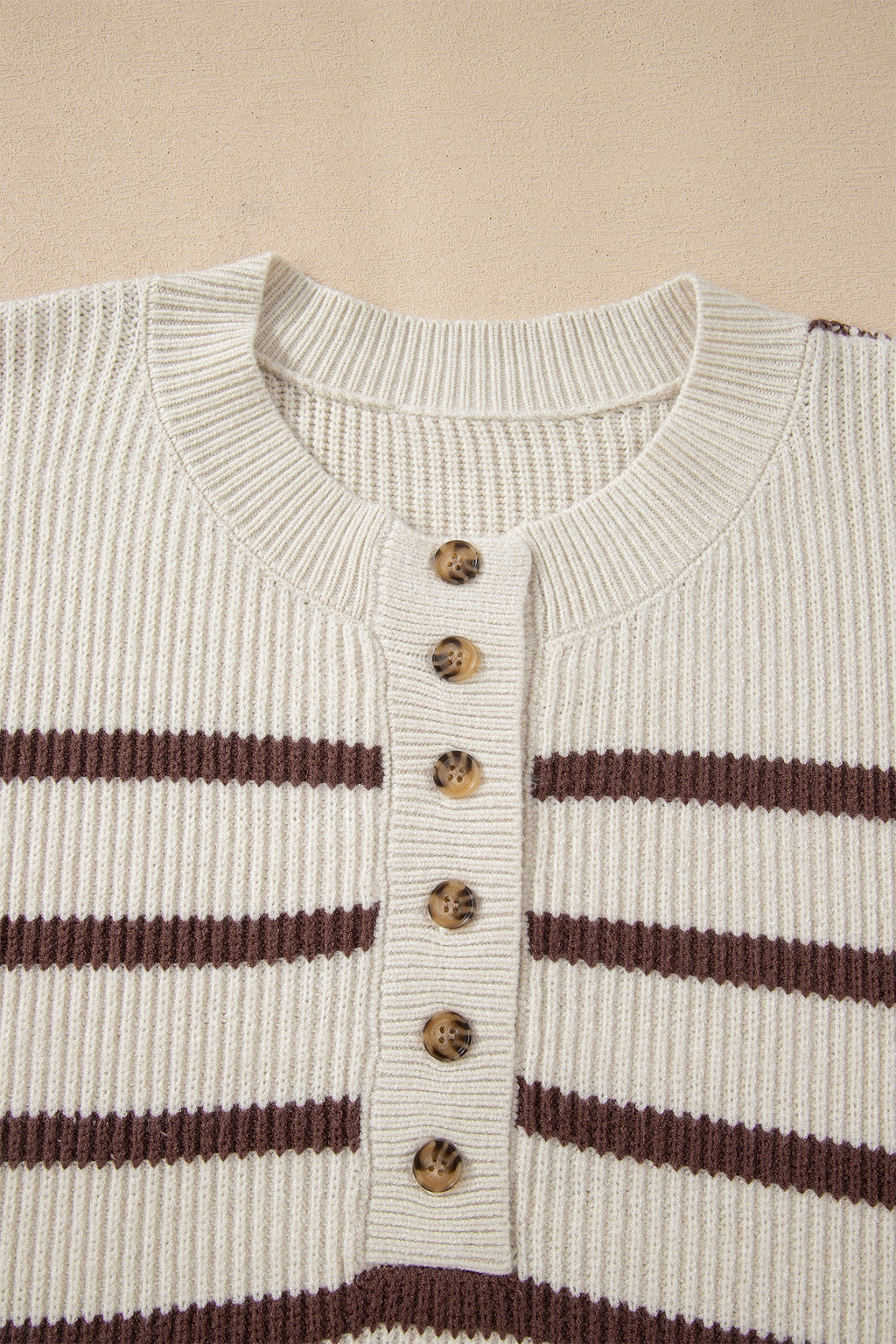 Stripe Ribbed Slouchy Drop Shoulder Henley Sweater