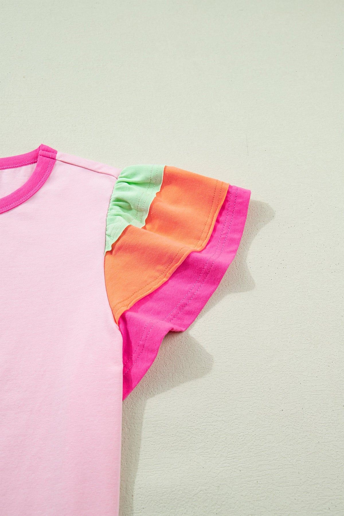 Colorblock Flutter Sleeve Round Neck T-Shirt