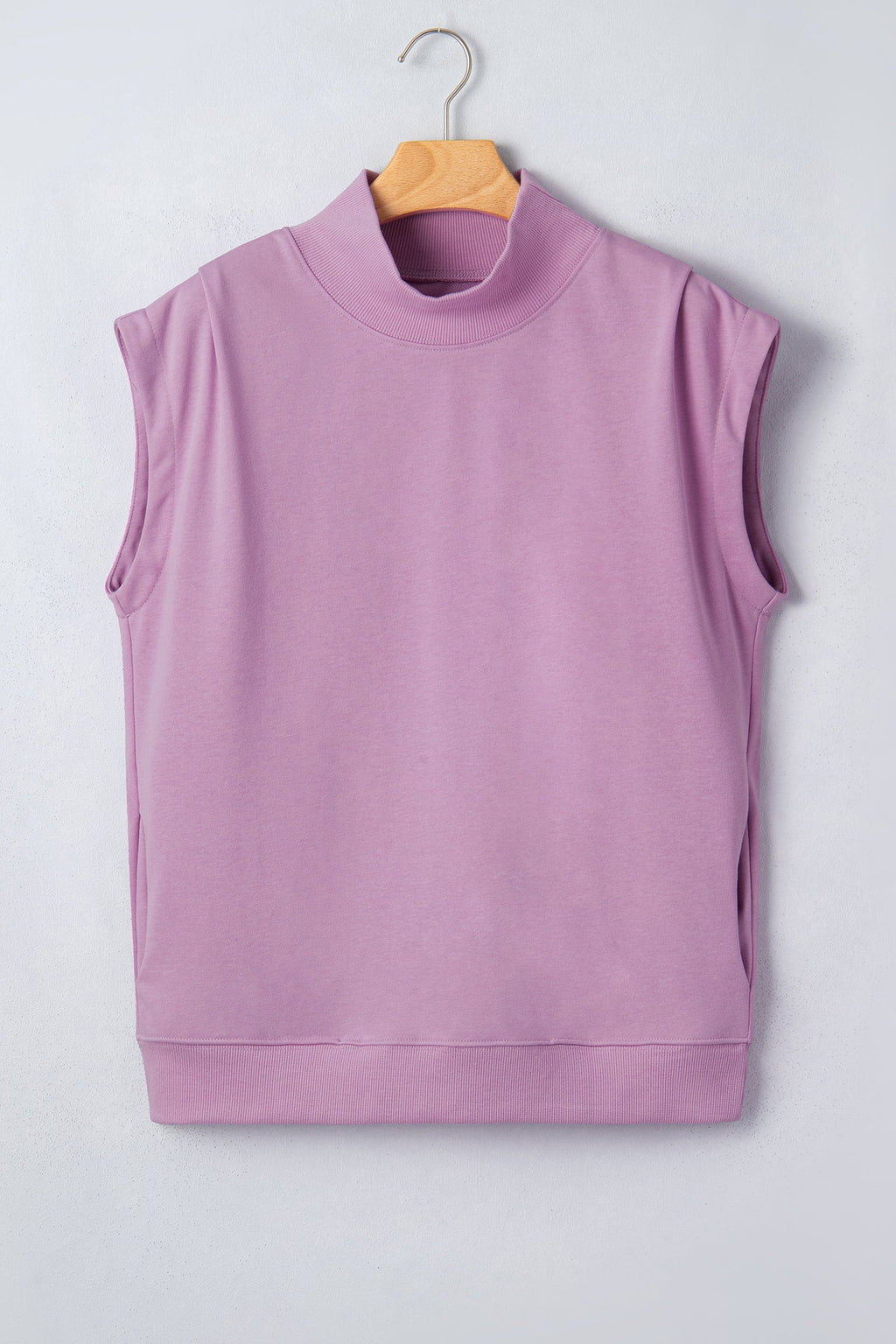 Solid Mock Neck Cap Sleeve Oversized Top