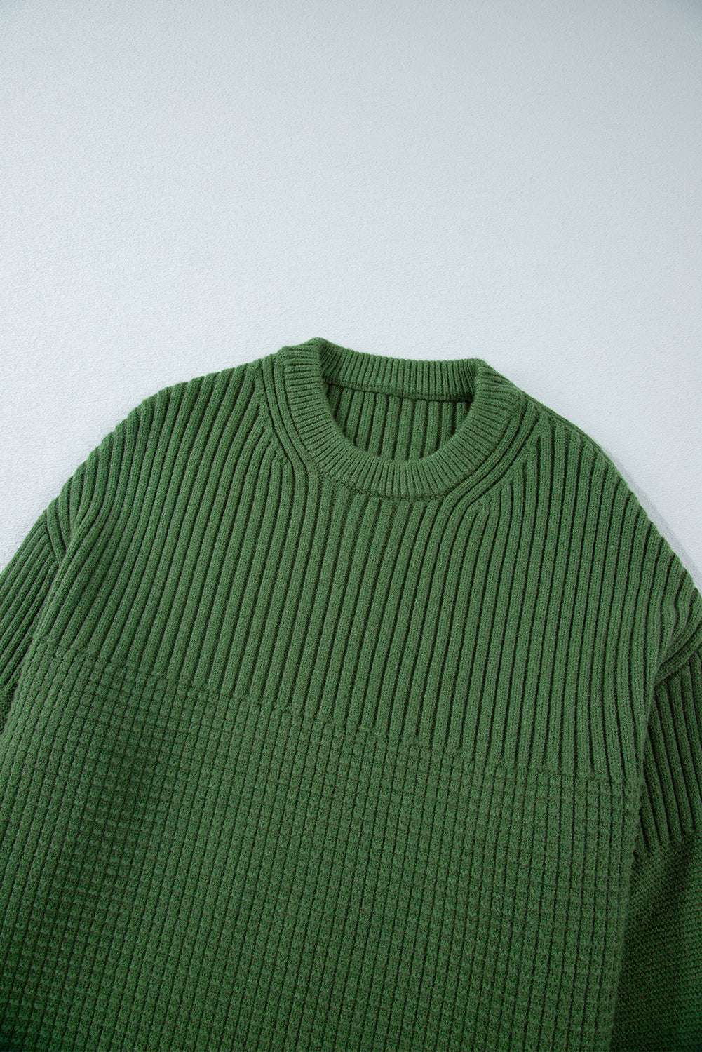 Solid Textured Knit Crewneck Sweater