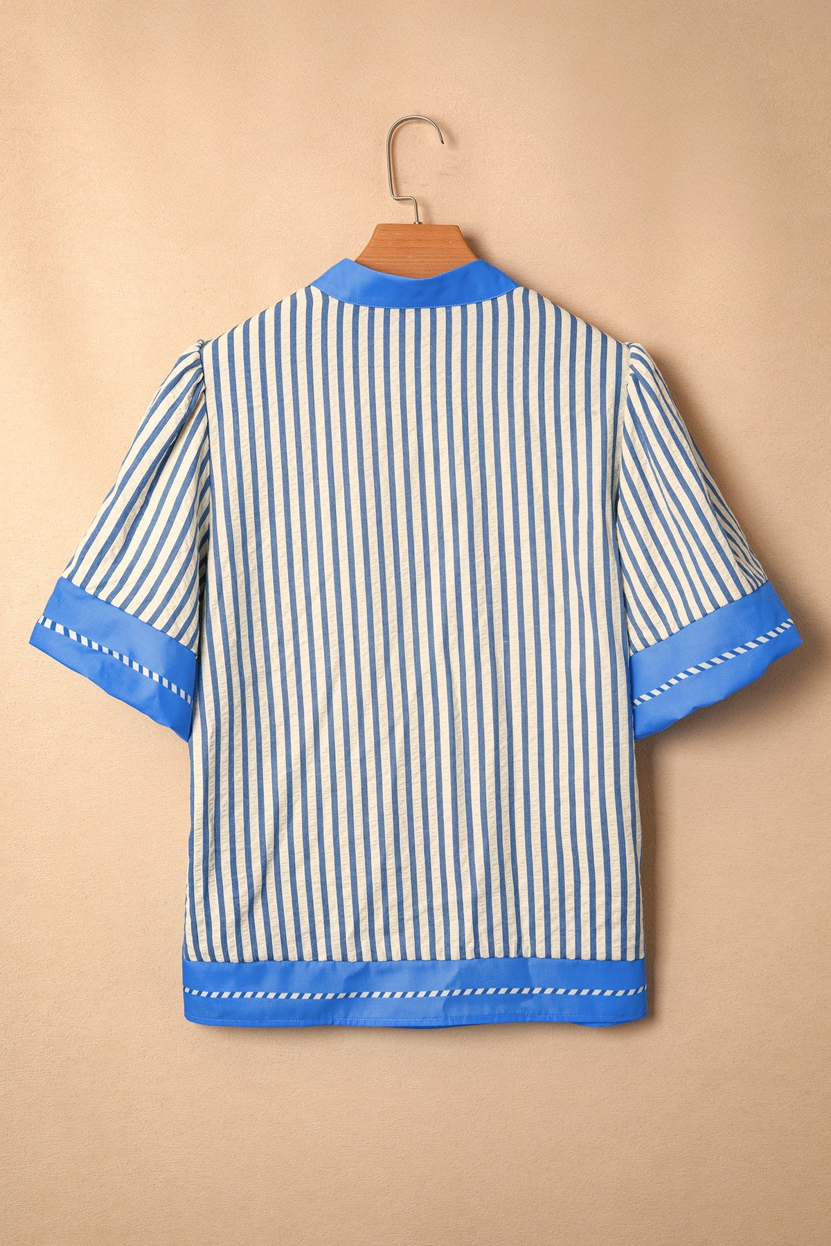 Stripe Colorblock V-Neck Short Sleeve Blouse