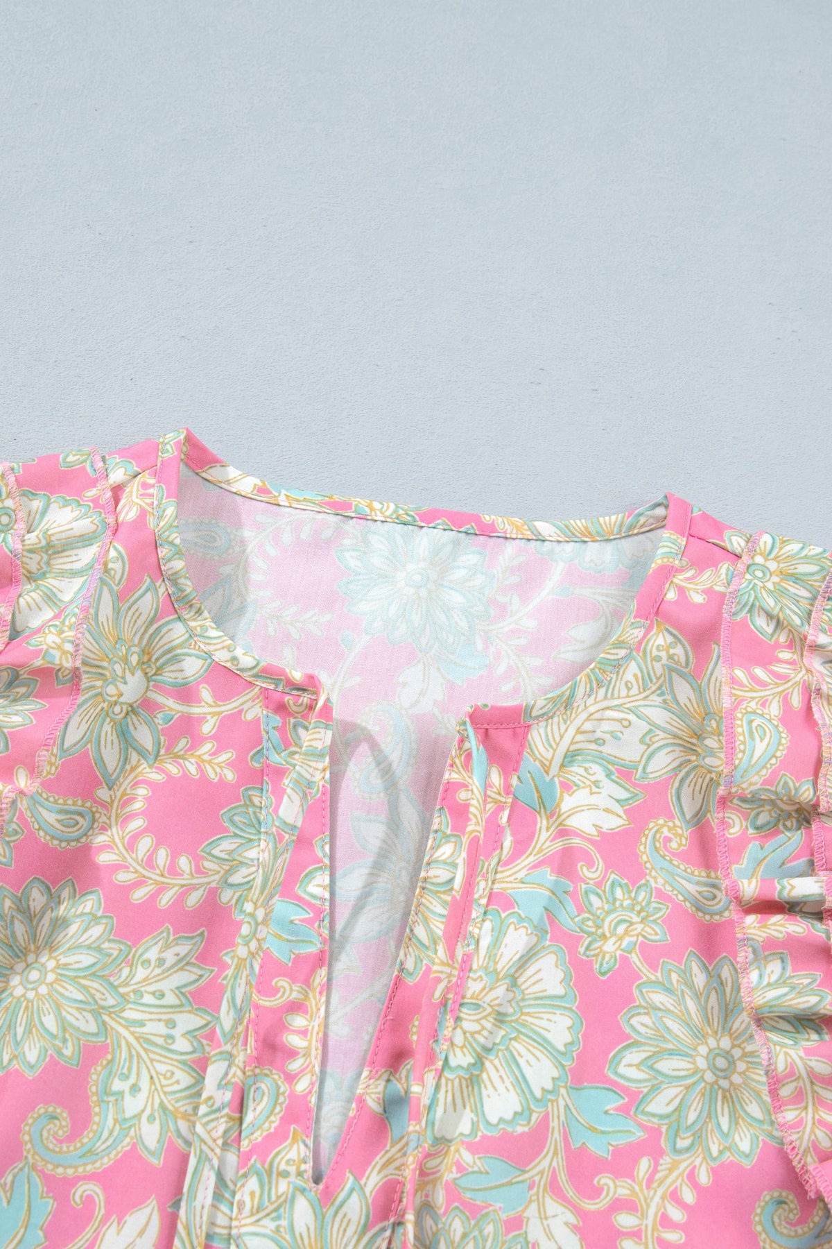 Floral Tie Neck Puff Sleeve Blouse