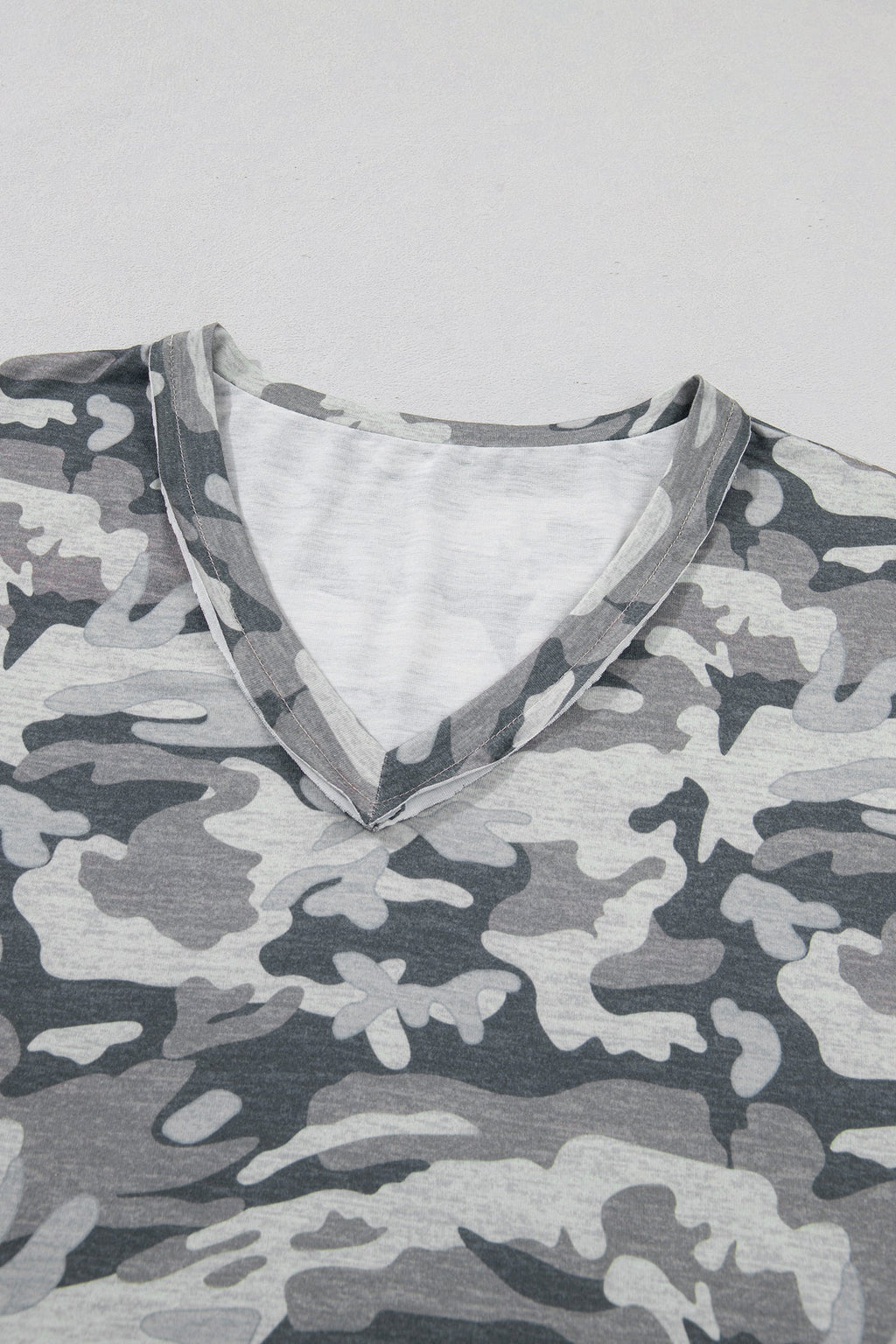 Retro Camo Raw Edge V-Neck Tee