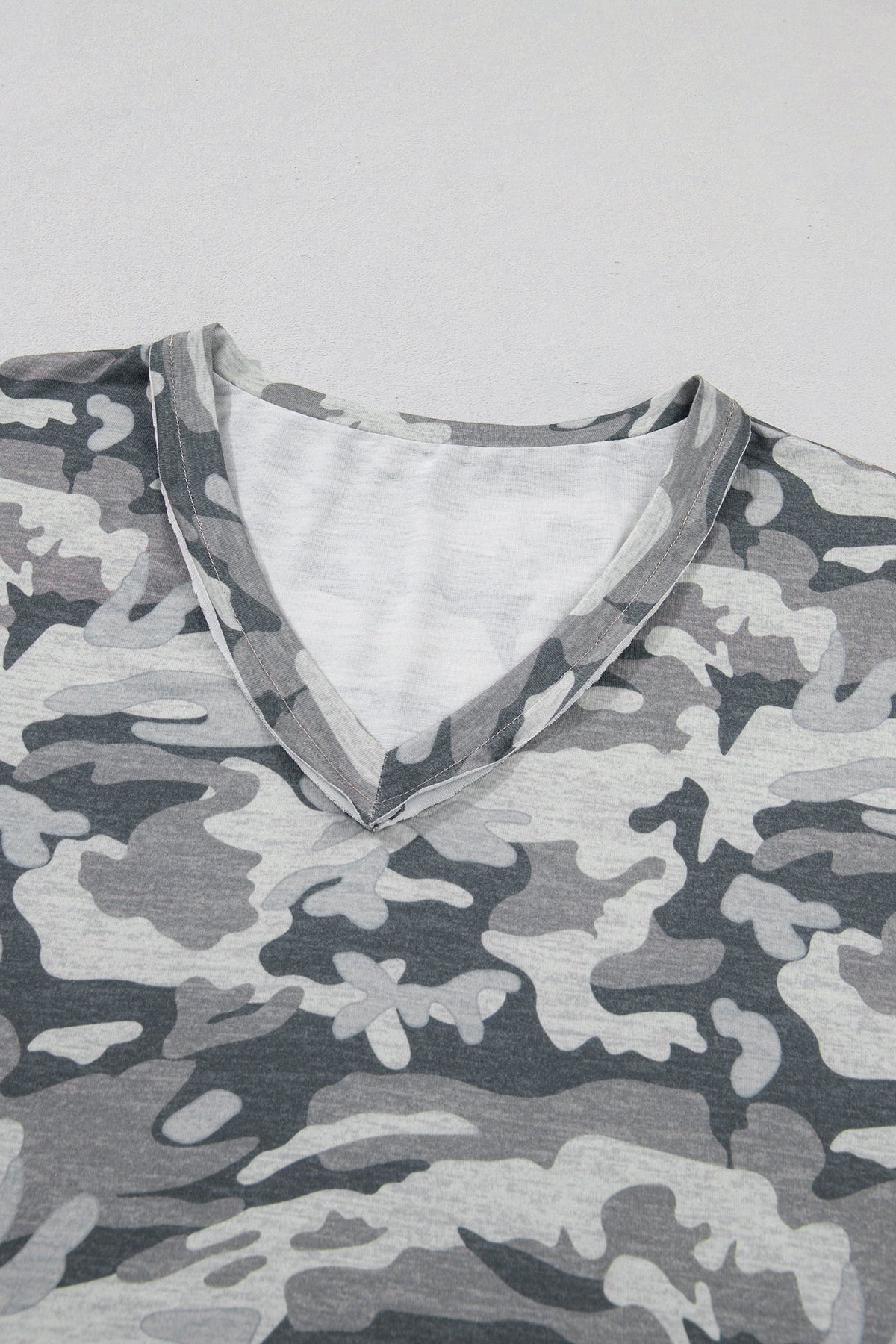 Retro Camo Raw Edge V-Neck Tee