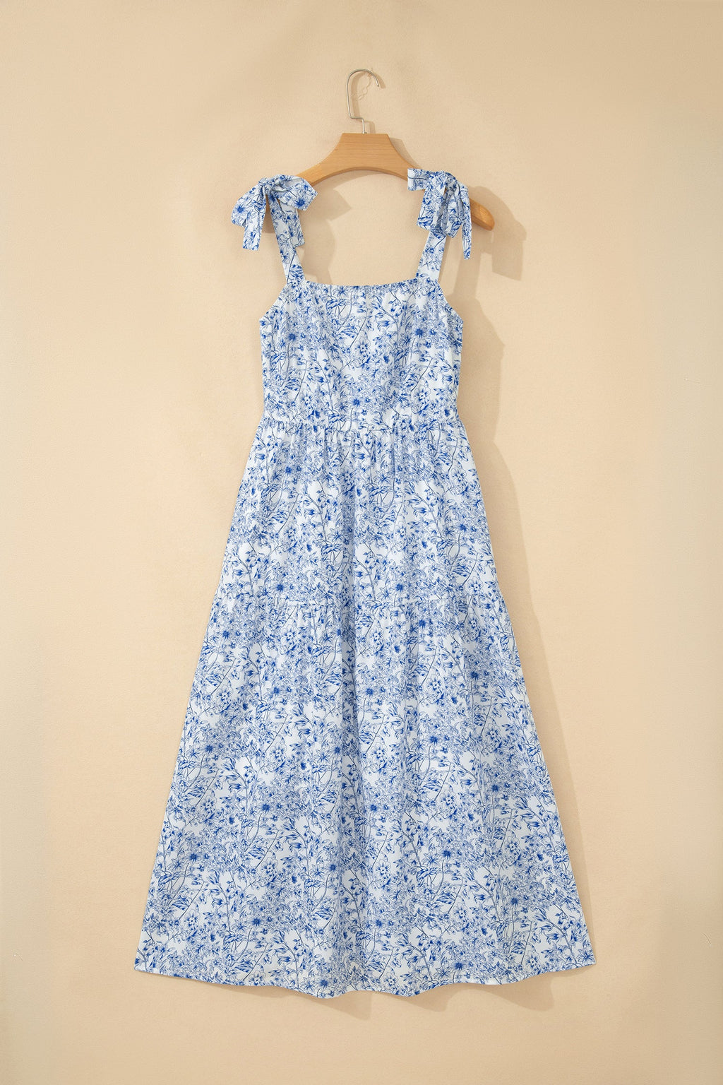 Floral Tie Strap Flared Maxi Dress