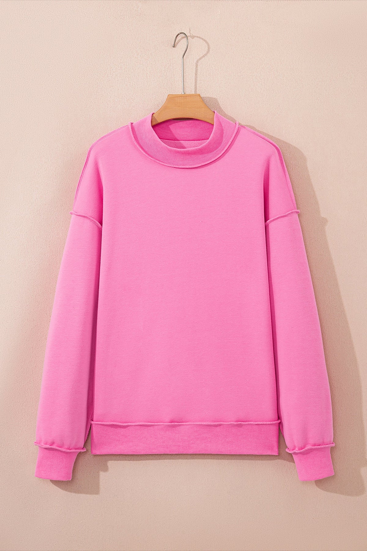 Solid Mock Neck Drop Shoulder Oversize Sweatshirt