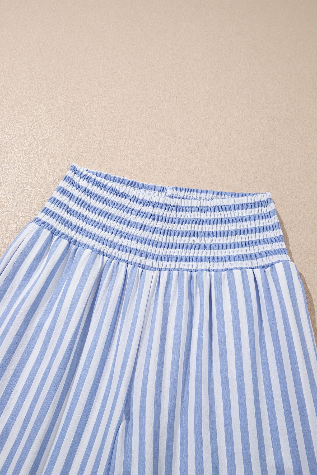 Stripe Shirred High Waist Wide Leg Pants