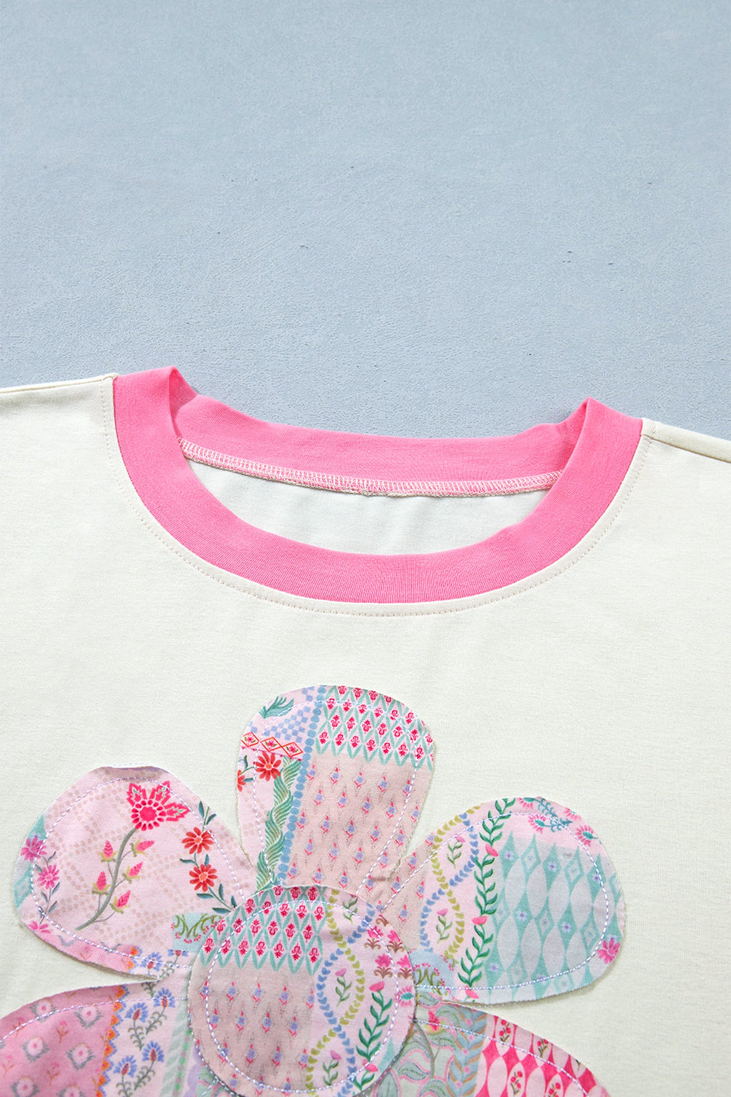 Plus Size Floral Patchwork Embroidered T-Shirt