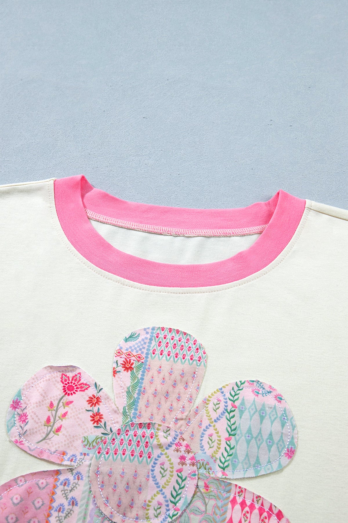 Plus Size Floral Patchwork Embroidered T-Shirt