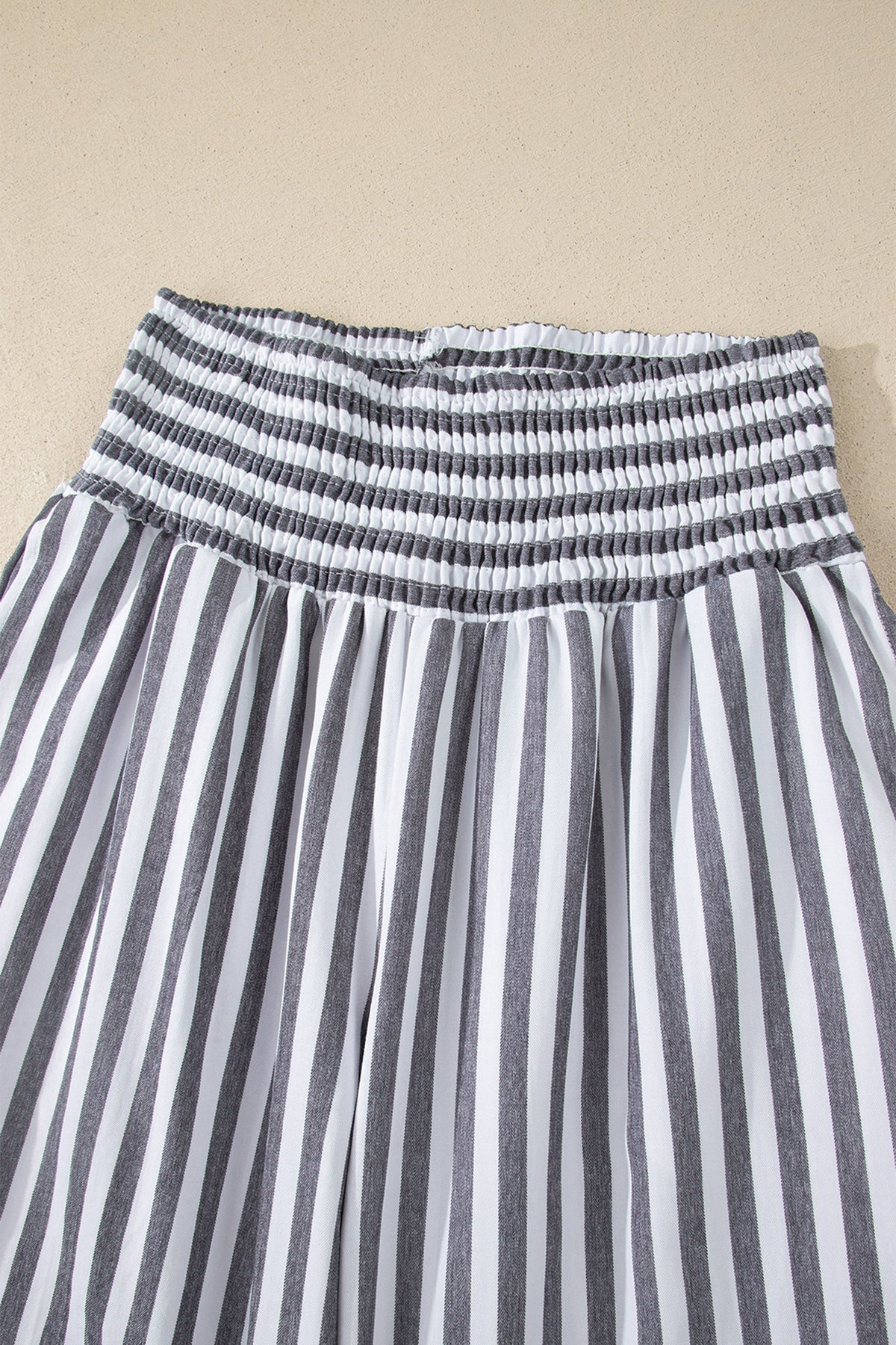 Stripe Shirred High Waist Wide Leg Pants