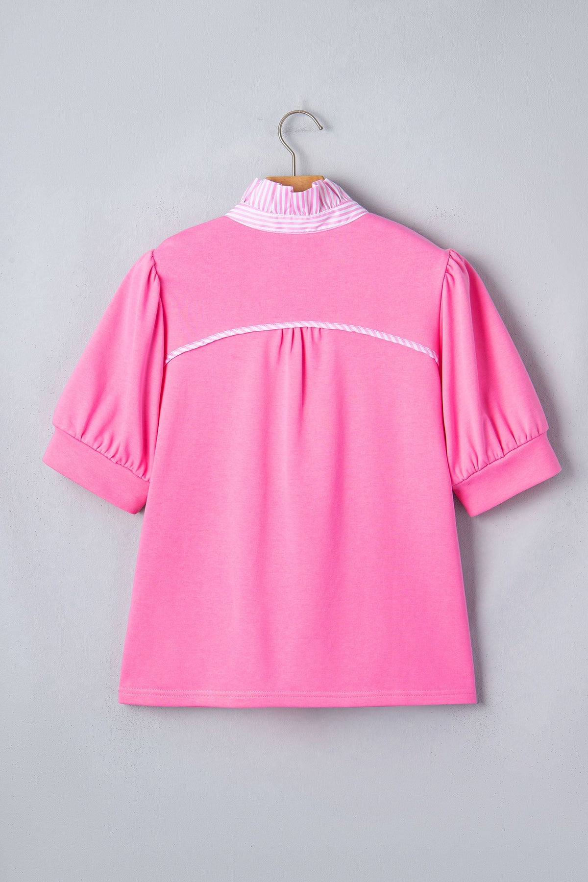 Stripe Frilled Collar Short Sleeve Blouse