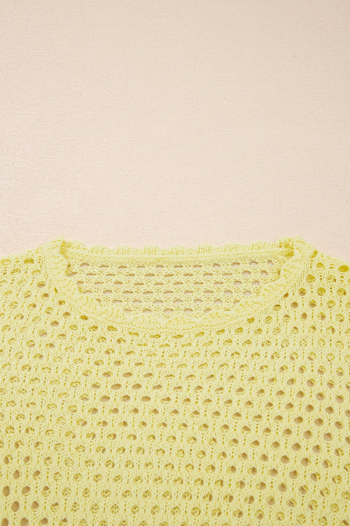 Scalloped Trim Hollow Out Knit Long Sleeve Top