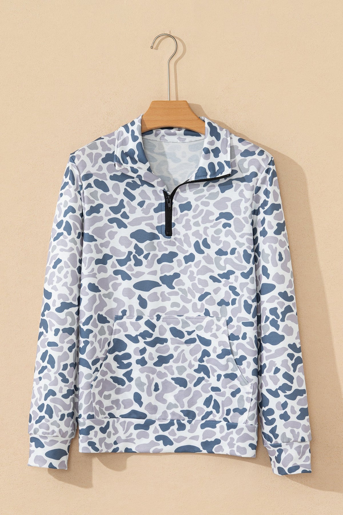 Camo Kangaroo Pocket Quarter Zip Sweatshirt