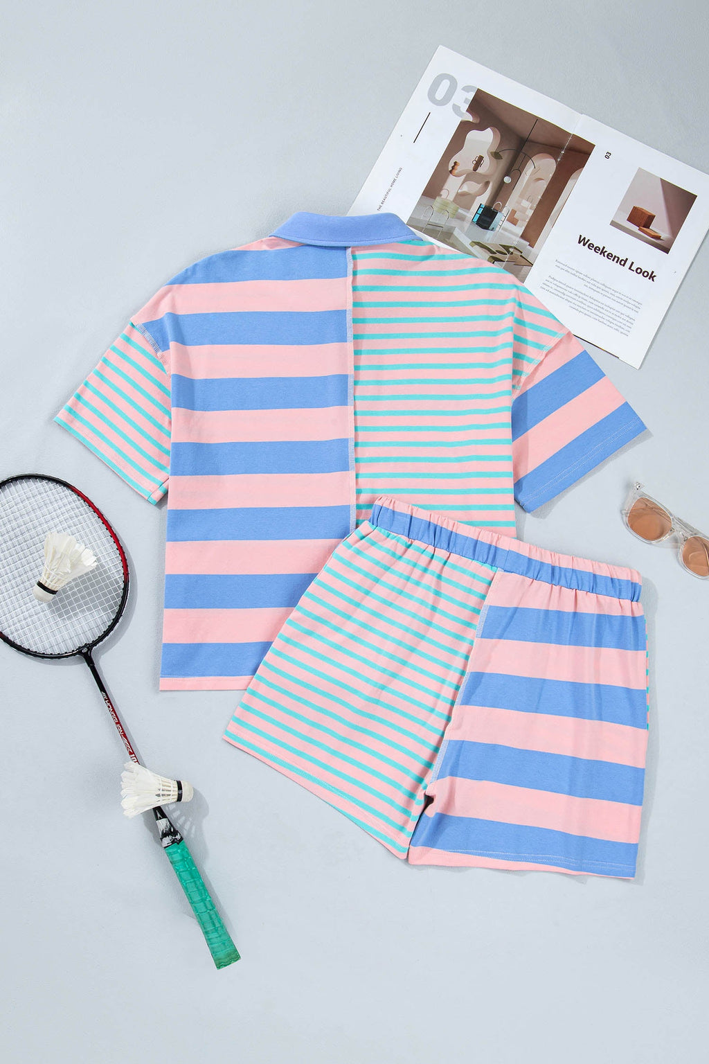 Stripe Patchwork Exposed Seam Top & Short Set