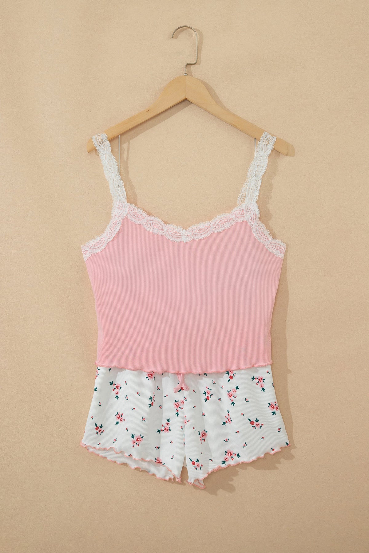 Floral Ribbed Crop Top & Shorts Lounge Set