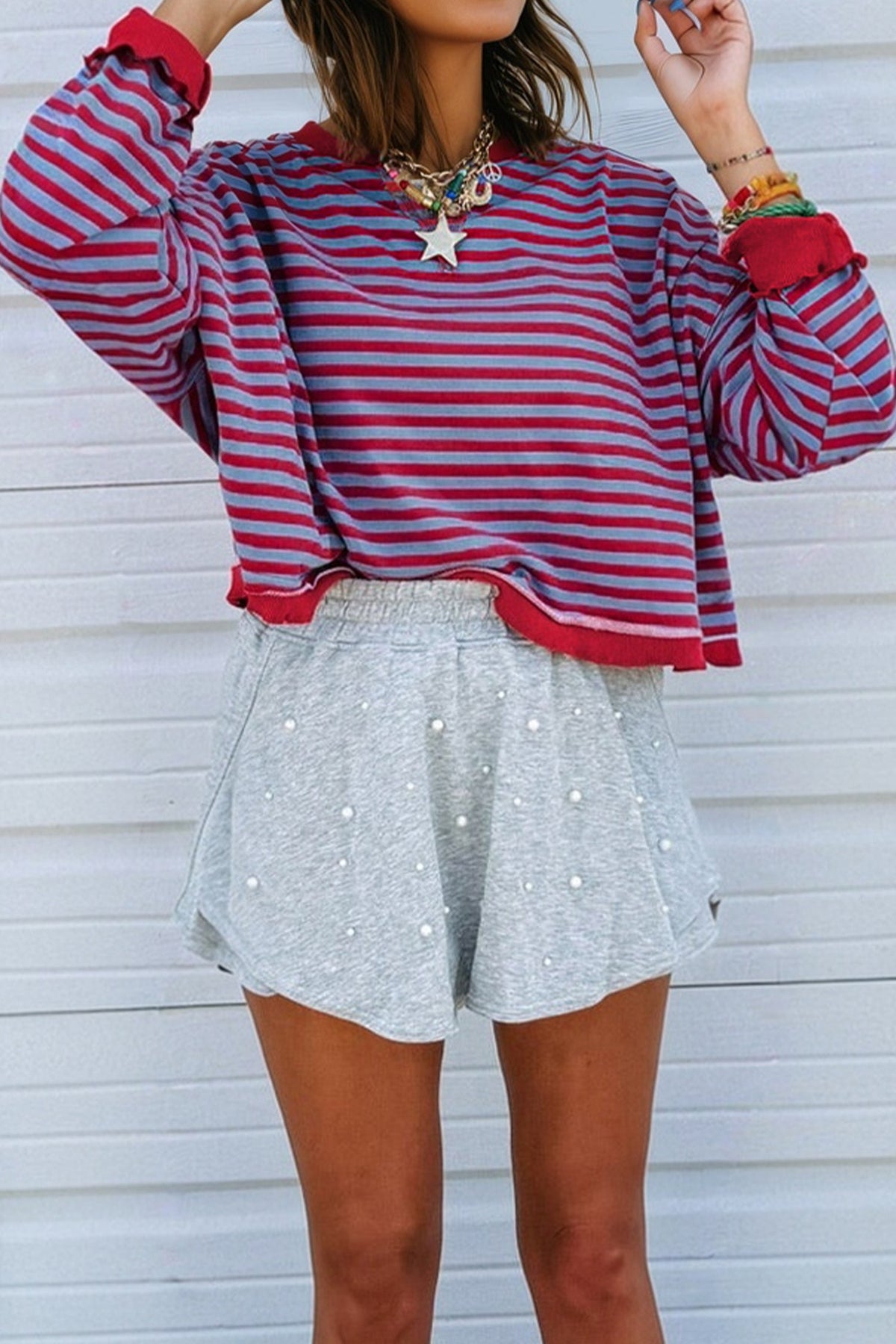 Stripe Reverse Seam Contrast Trim Sweatshirt