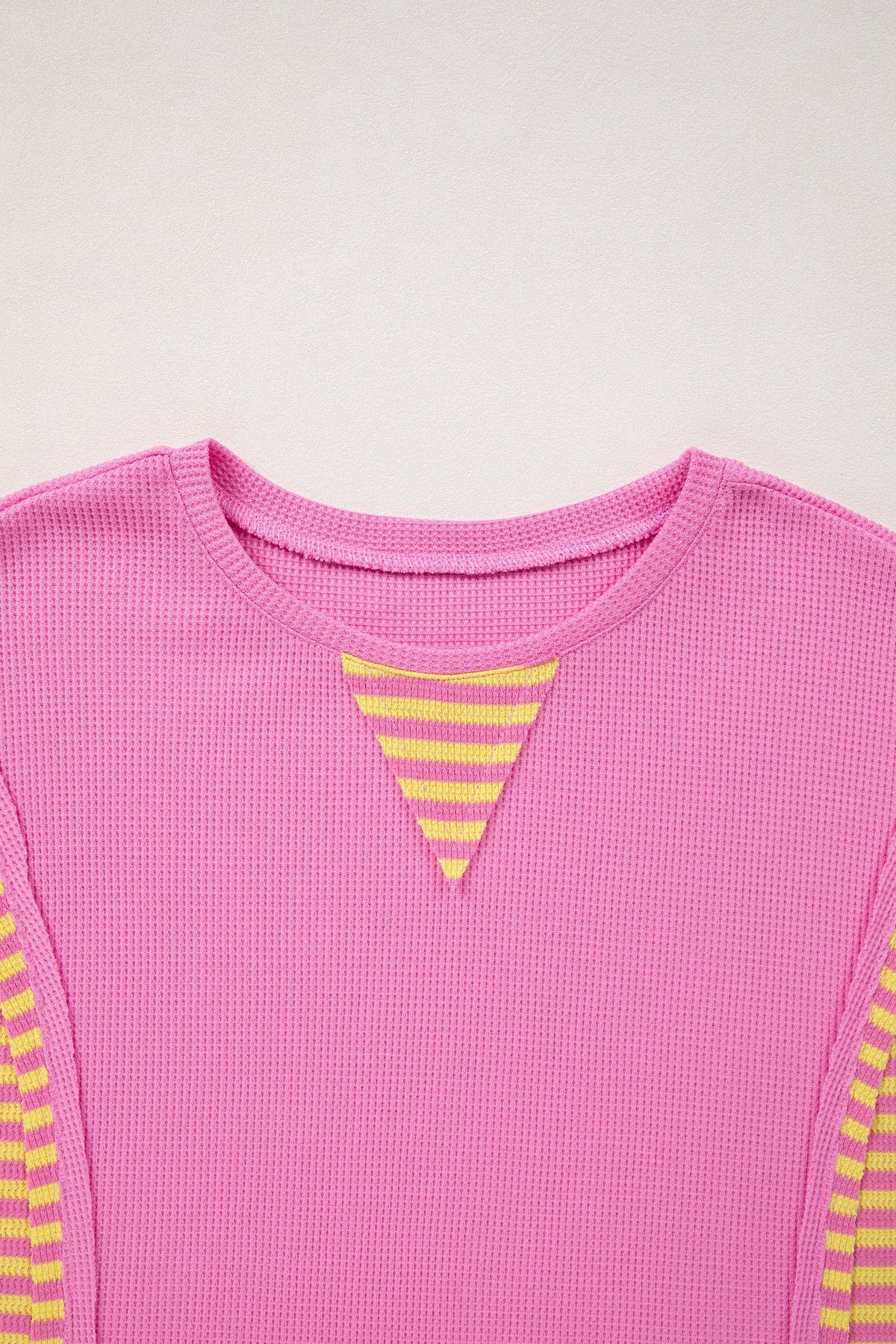 Stripe Patchwork Waffle Knit Loose T-Shirt