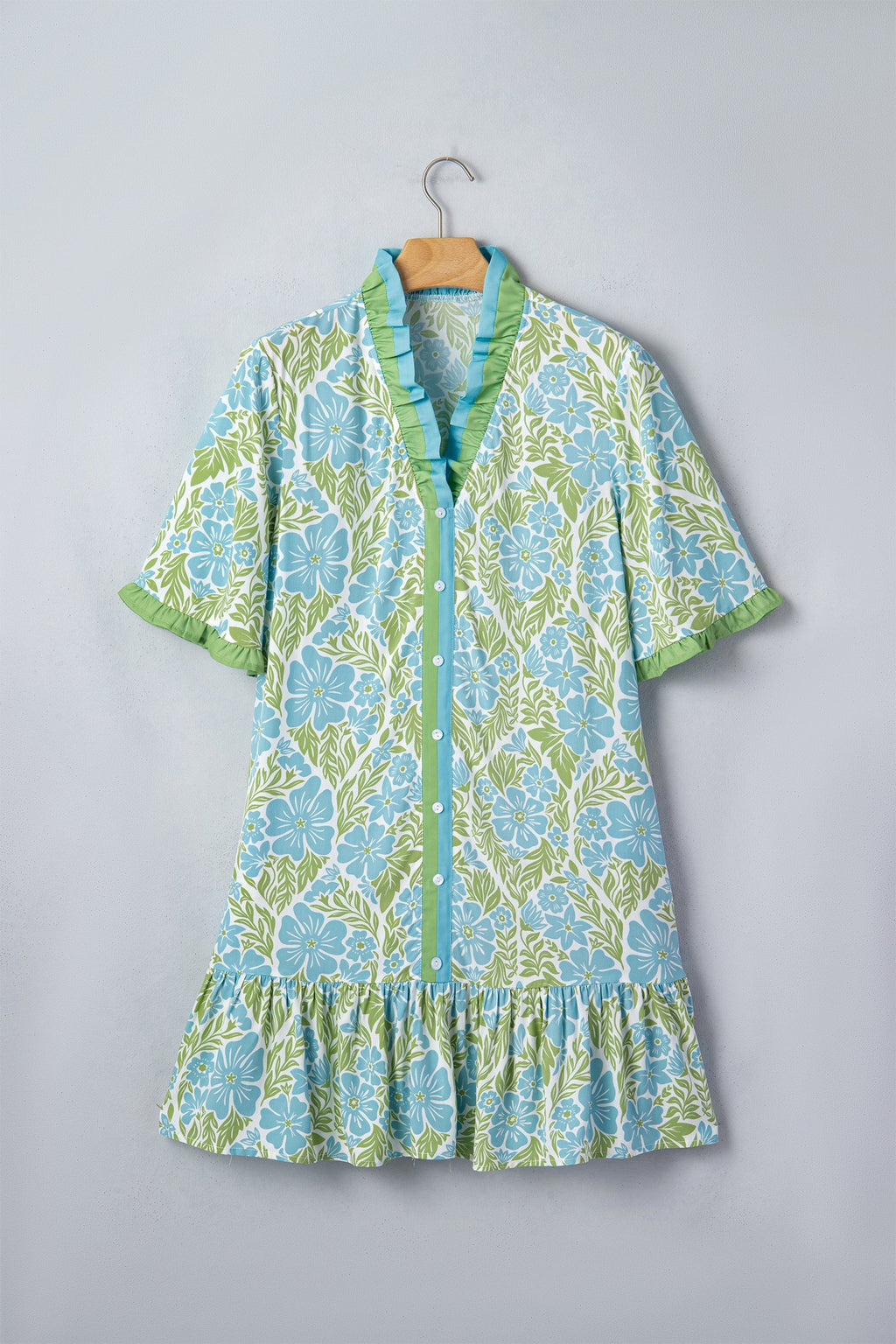 Floral Frilled V-Neck Button Front Dress