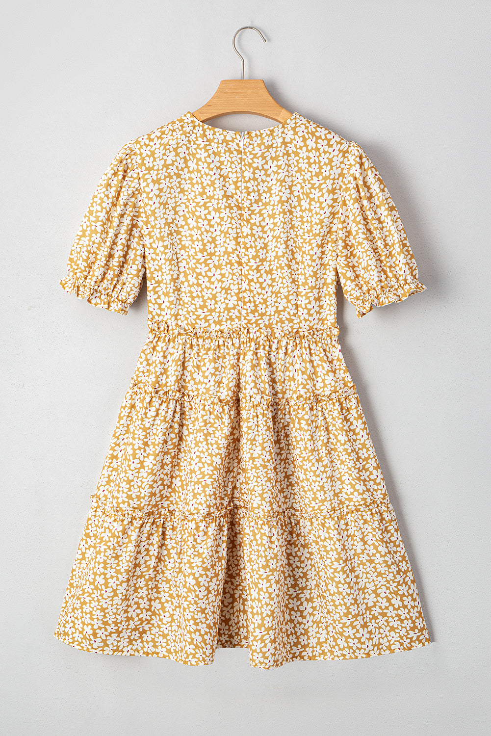 Floral V-Neck Short Sleeve Tiered Mini Dress