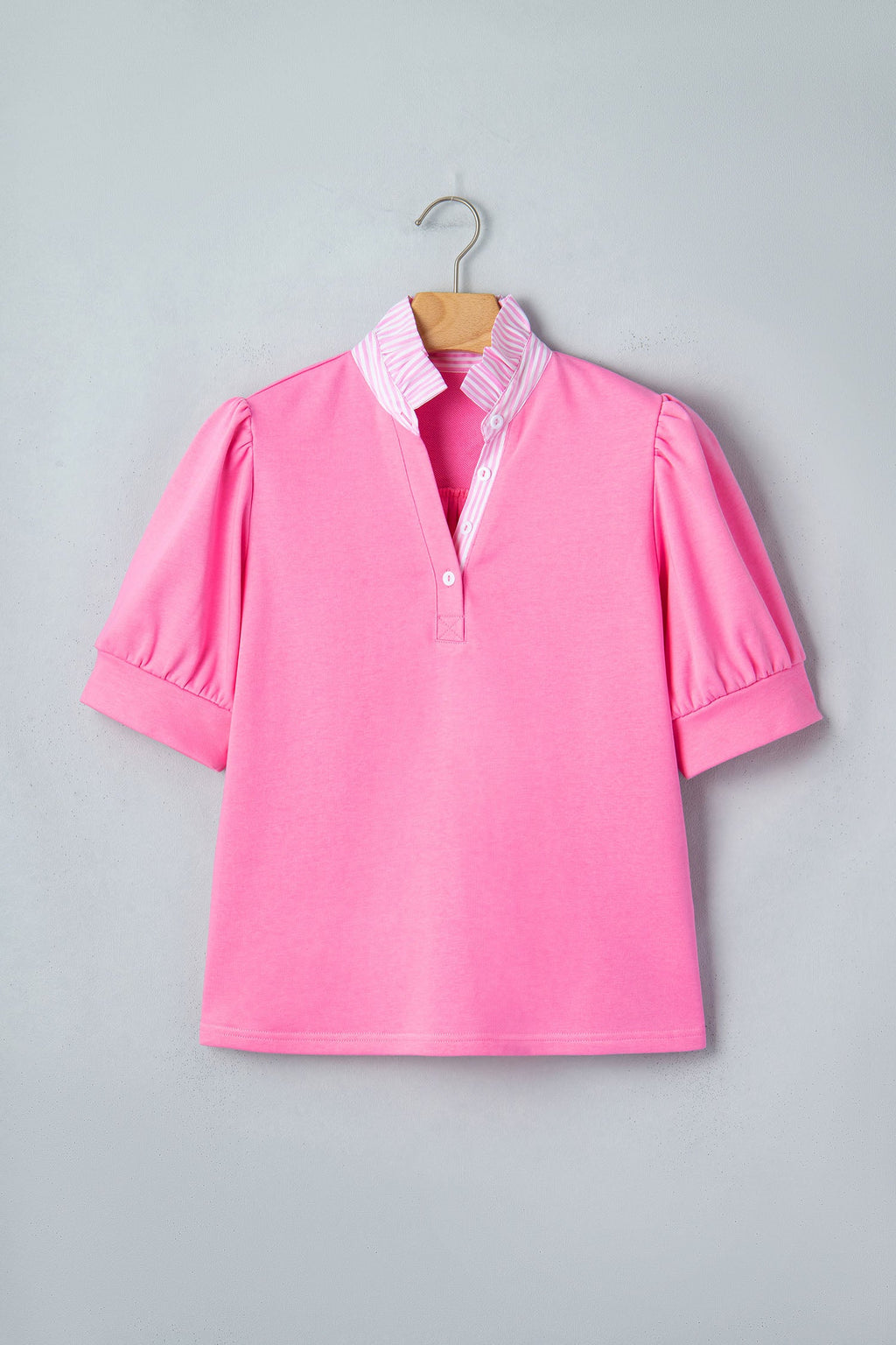 Stripe Frilled Collar Short Sleeve Blouse